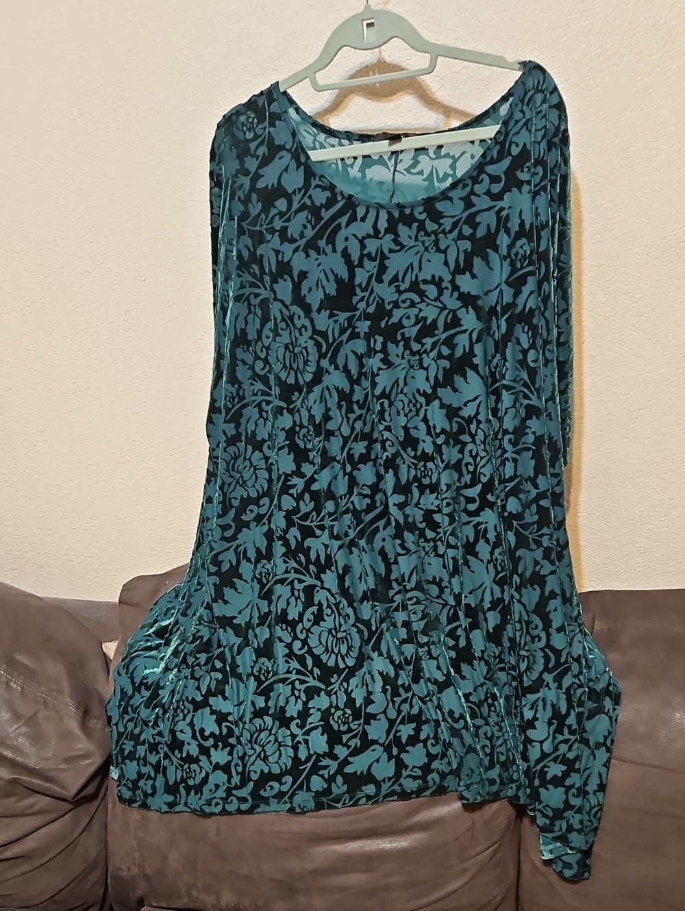 ellos Teal and Black Floral Burnout Long Tunic